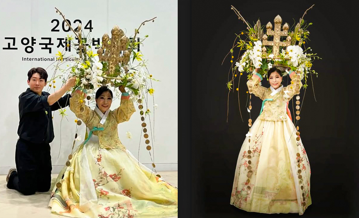 Do Hyun Lee with model and floral crown